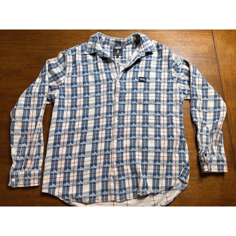 Jack + Sage Button Down Men XL Blue Good Winter Park Mountain Plaid Flannel